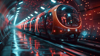 Futuristic Train Traveling Through Tunnel