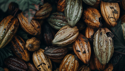close up of cocoa fruit pods