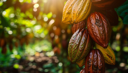 close up of cocoa fruit pods