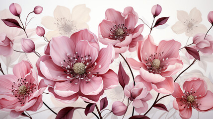Romantic seamless hellebores flower watercolor sea - obrazy, fototapety, plakaty