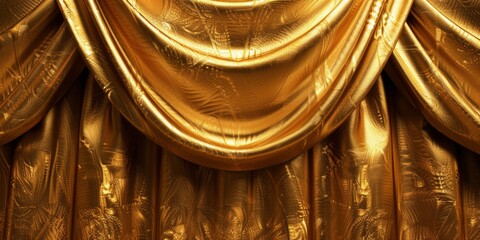 Luxurious golden fabric with rich texture and elegant draping as a background.