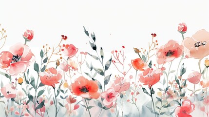 Floral watercolor composition, illustration, banner, design template for poster, greeting card, 8 march, mother day, birthday, space for text, space to copy 
