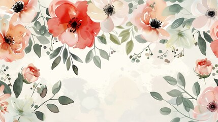 Floral watercolor composition, illustration, banner, design template for poster, greeting card, 8 march, mother day, birthday, space for text, space to copy 