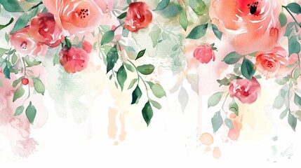 Floral watercolor composition, illustration, banner, design template for poster, greeting card, 8...