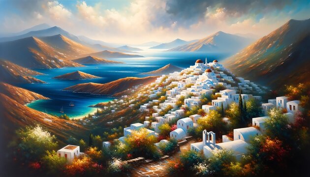 Oil Painting of Folegandros, Greece