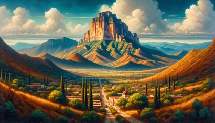 Obraz premium Oil Painting of San Sebastian Bernal, Mexico