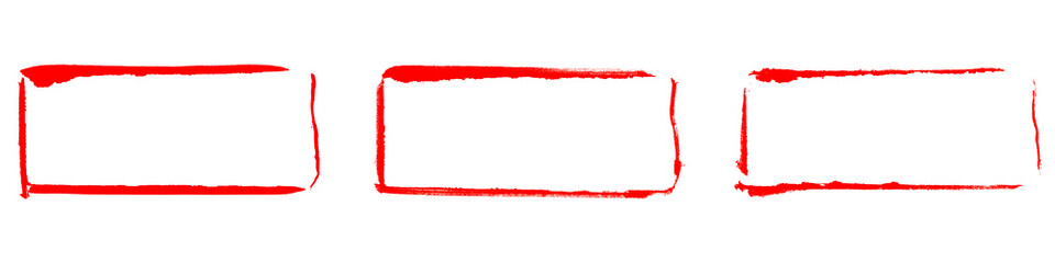 3 leere rote Rechtecke als Rahmen gemalt mit einem Pinsel