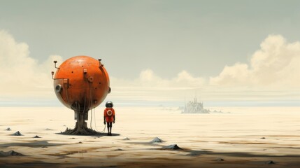 Obraz premium A futuristic person in a space suit on a strange planet, alone on a strange planet