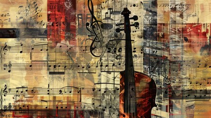 Harmonious Music Collage Background - obrazy, fototapety, plakaty