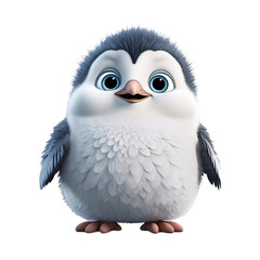 a cartoon penguin with blue eyes
