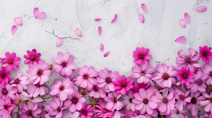 Background of pink flowers with empty space for text or greeting card design. Postcard for International Women's Day and Mother's Day. Banner. 