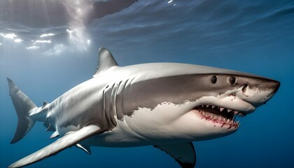 A Fearsome Great White Shark Patrolling The Open O