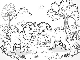 Coloring book for children with farm animal, ai