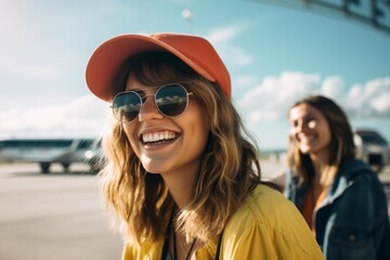 smiling female travel woman with sunglasses - 762232372