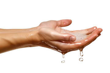 Close-up of thorough hand washing with soapy water isolated on transparent background - obrazy, fototapety, plakaty
