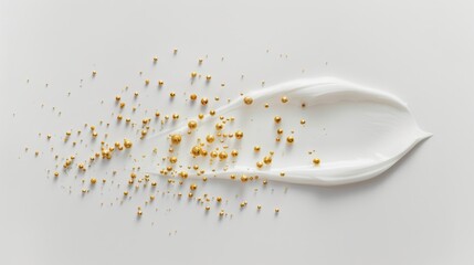 A picture of a white drop of skin care cream or oil paint texture with gold pieces on it, AI...