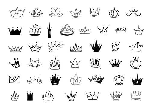 Hand drawn crown logo. King or queen crown sketch elements