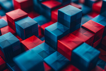 Fototapeta na wymiar Red and blue cubes pattern for background