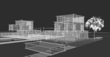 modern modular house 3d illustration	
