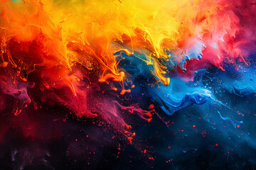 Abstract Emotions: Color splashes and shapes in vibrant red, yellow, and blue hues