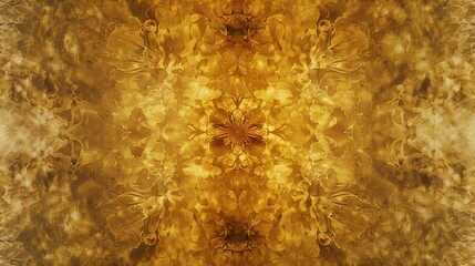 Mustard Yellow and Brown Symmetrical Floral Abstract Design