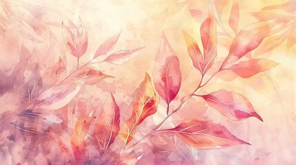 Beautiful watercolor background with pastel leaves in warm colors