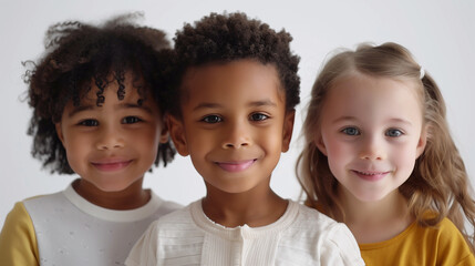 Children of different ethnicities look smiling at the camera. Mestizaje and cultural diversity