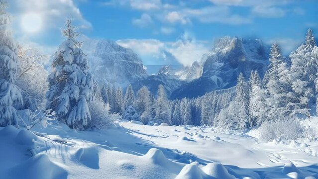 snow covered mountains. seamless looping 4k animation video background 