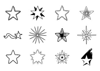 Stars of different hand drawn styles. Element design. Vector illustration