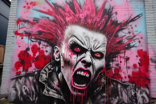 Grungy Punk zombie graffiti makeup. Male dark. Generate AI