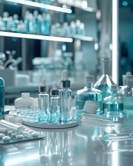 Innovation in dermatological treatment skin health drugs and molecular research lab setting copy space