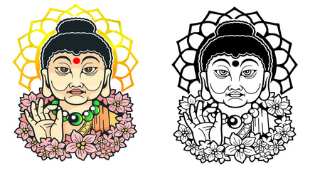 legendary buddha with flowers, design illustration - 762236118