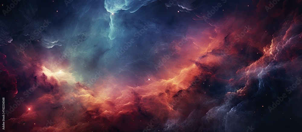 Wall mural a stunning painting depicting a colorful nebula in space, with swirling clouds of gas resembling cum