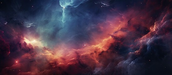 A stunning painting depicting a colorful nebula in space, with swirling clouds of gas resembling cumulus clouds in a celestial landscape