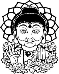 legendary buddha with flowers, design illustration - 762237179