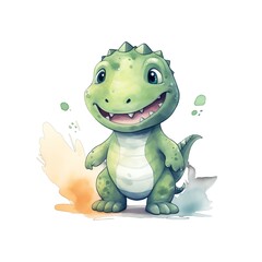 Fototapeta premium Green dinosaur watercolor illustration