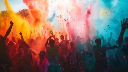 people at the Holi festival  party throwing colors