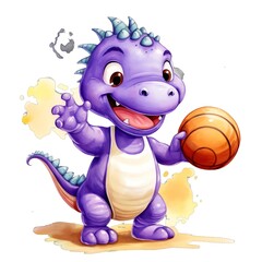 Naklejka premium Purple dinosaur watercolor illustration