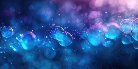 Blue-purple bubbles, circles or bokeh. Light spots under water and shining rays. Beautiful blurred background