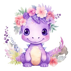 Purple dinosaur watercolor illustration