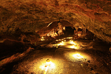 Stalactites in Kamin cave. Tai Rom Yen national park at Surat Thani Province, southern Thailand 