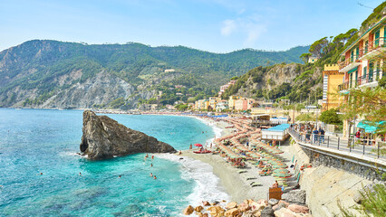 Beautiful town “Monterosso al Mare” in the famous Cinque Terre National Park in Liguria, Italy.