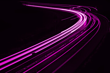 violet car lights at night. long exposure