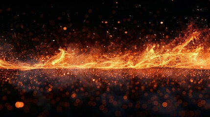 Ethereal dance of fire with delicate flames and embers against a night sky - obrazy, fototapety, plakaty