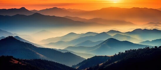 Panoramic view of the mountains at sunset. Carpathian