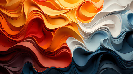 Abstract background with colorful waves and swirls; Creating an elegant and artistic design; Orange, blue, red and white