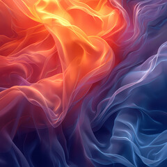 Beautiful abstract background with colorful waves of fire and smoke, orange blue purple red color, silk fabric