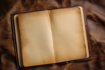 An old yellowish notebook with blank page - obrazy, fototapety, plakaty