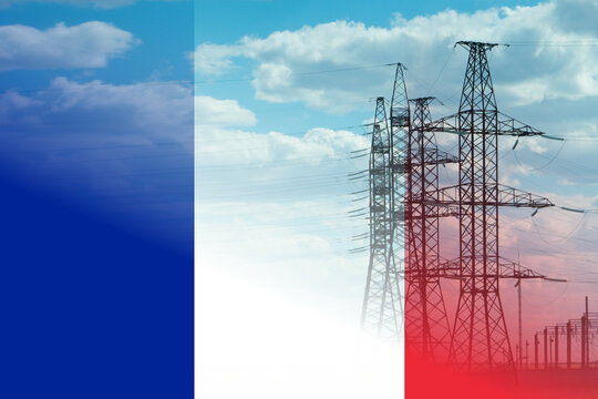 France flag and electricity pylon mixed image. Expensive electricity concept. High costs for energy.