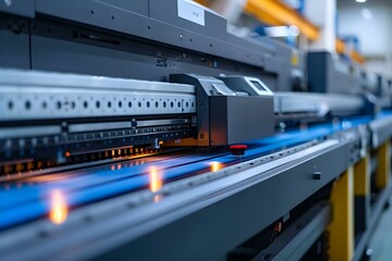 Inkjet Printer Utilized for Large-Scale Printing Production in a Modern Factory. Concept Inkjet Printing, Large-Scale Production, Modern Factory, Printing Technology, Industrial Efficiency